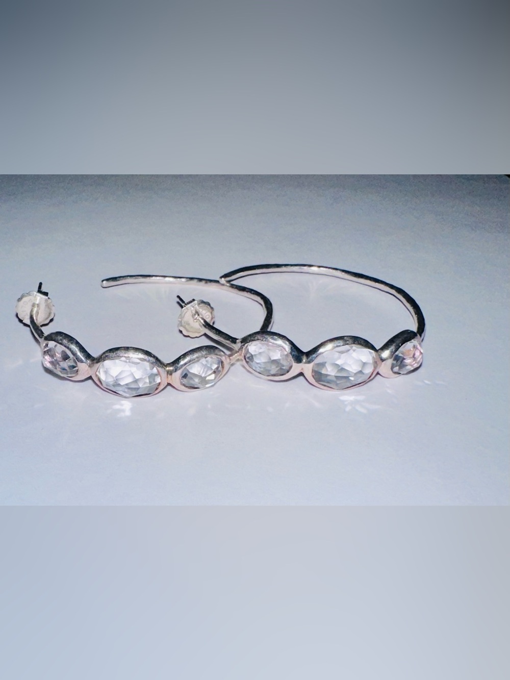 Ippolita Silver Hoops with 3 oval faceted rock crystal stones